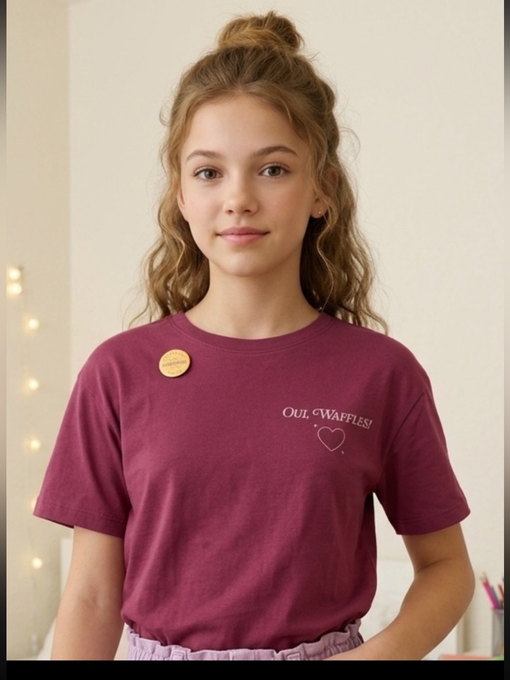 Cat & Jack Girls “J’Adore Les Gaufres” Berry Pink Graphic Tee Shirt Size L NWT - Picture 6 of 6